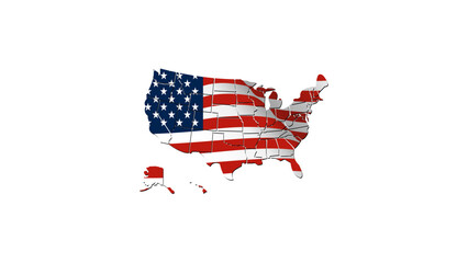 map of the USA with american flag
