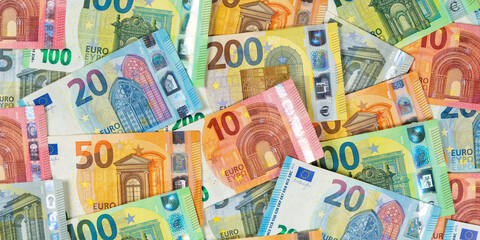Euro banknotes bill saving money background pay paying finances banner bank notes banknote