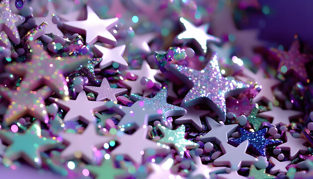 Confetti lila and purple stars with glitter