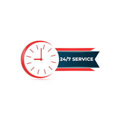 Fototapeta na wymiar Free vector service assistance label with clock illustration