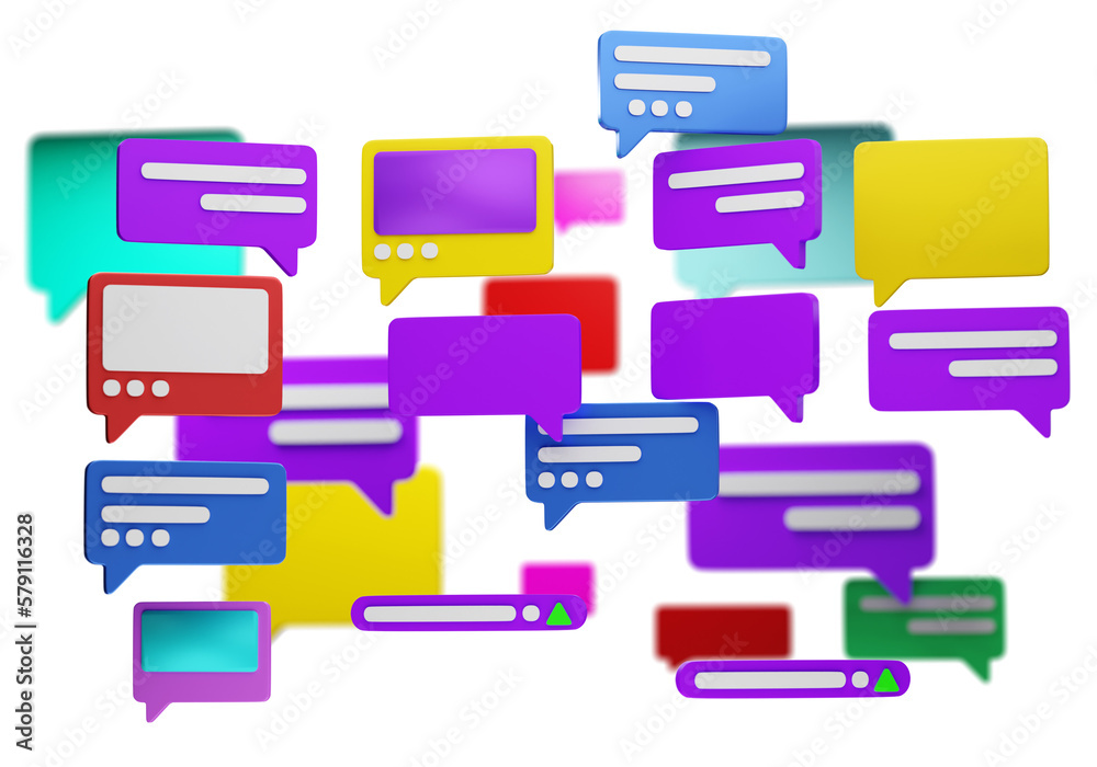 Poster Speech bubbles. Dialog clouds. Speech bubbles background. Concept of communication on social networks. Dialog bubbles from messengers. Speech notifications. Texture messages. 3d image