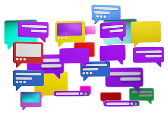 Speech bubbles. Dialog clouds. Speech bubbles background. Concept of communication on social networks. Dialog bubbles from messengers. Speech notifications. Texture messages. 3d image