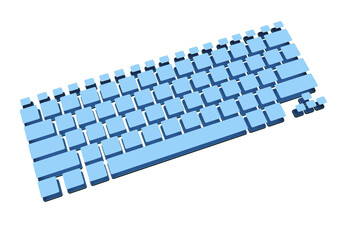 Keyboard buttons. Keys for entering text into computer. Keyboard is isolated on white. Buttons for creating 3d illustrations. Blue keyboard without inscriptions. Keys for laptop. 3d image