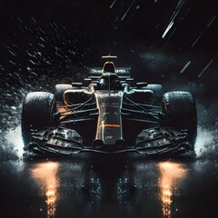 Naklejka premium Formula race car in the formula race car in the rain