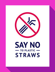 No plastic straws forbidden poster, modern prohibited sticker