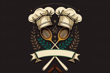 Koch Hintergrund Design mit Küchenmütze, Kochlöffel und Textbanner 