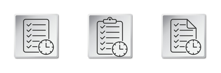 File, document, clock icon set. Flat vector illustration.