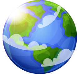 Planet Earth with clouds on transparent background. Earth in cartoon style. Planet for Earth Day