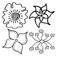 Foto op Canvas Sketch doodle outline flowers. Hand drawn drawing of plant buds during flowering. Petal silhouettes. Isolated vector. © Mar