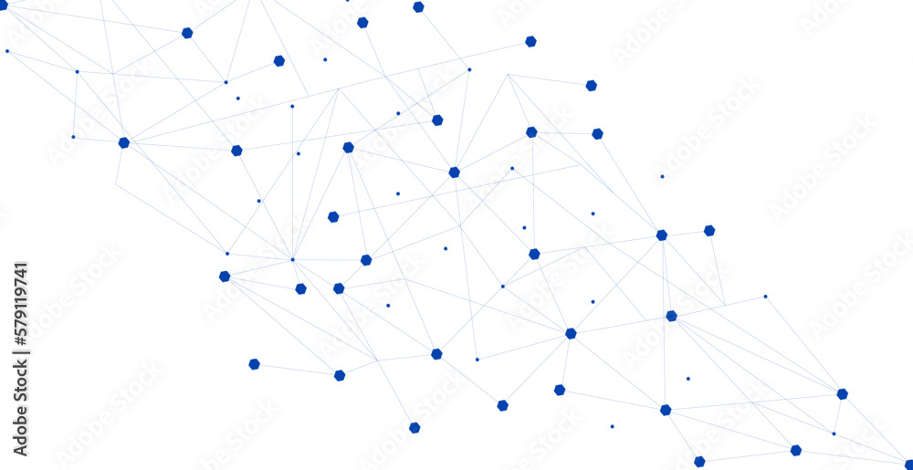 Wall mural blue network. abstract connection on white background. network technology background with dots and l