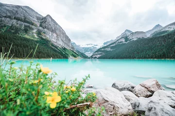 Foto op Plexiglas Majestic Moraine Lake in Alberta, Canada with stunning turquoise water © Alicia