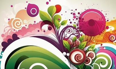  a colorful abstract background with swirls and flowers on it's sides and a swirly design on the top of the image and bottom half of the image.  generative ai