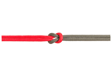 Connected concept , Different ropes tied isolate on white with clipping path