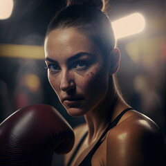 portrait of a boxing woman in a fighting ring generative ai