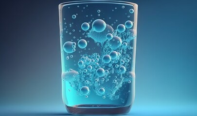  a glass filled with water and bubbles on a blue background with a blue back ground and a blue back ground with a blue back ground.  generative ai