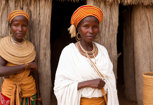 Elderly women from an African tribe in the Ethiopia. Generative AI