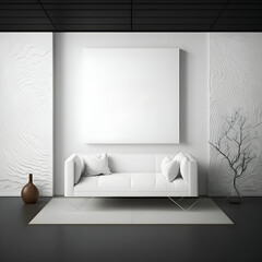 The canvas mockup is in the interior of the room, wall art mockup, Generative AI