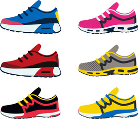 vector running shoe set, sport footwear