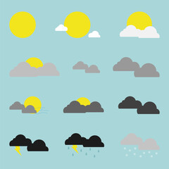 Weather icon. Weather forecast. Clouds Sky. Set. Vector illustration.