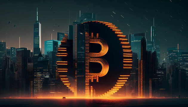 Bitcoin logo city abstract  - Generative AI