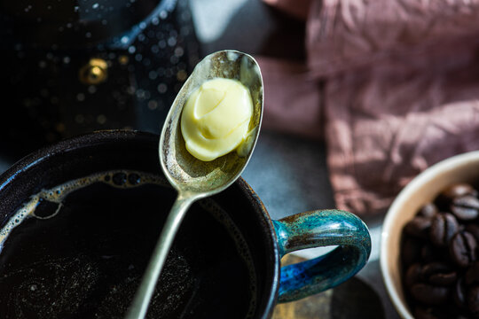 Bulletproof coffee and hyacinth flowers