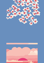 Set of backgrounds for the text Spring Festival cherry blossom, frame of stylized flowers. Set of backgrounds for women's day March 8.