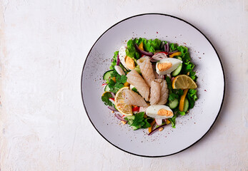 Salad of squid and vegetables, with egg, homemade, no people,