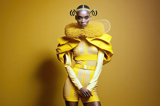 Generative AI illustration of black female wearing creative bee costume
