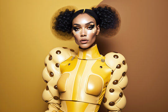 Generative AI illustration of black female model in creative costume