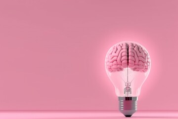 Brain inside the light bulb, Creative Ideas concept, Brain inside the light bulb, Three-dimensional rendering of the human brain inside a transparent light bulb