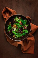 Fresh salad,waldorf. celery stalk, with apple and walnut, grapes, herbs, homemade, no people