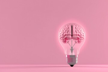 Brain inside the light bulb, Creative Ideas concept, Brain inside the light bulb, Three-dimensional rendering of the human brain inside a transparent light bulb