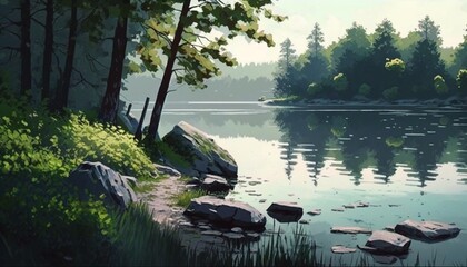 Naklejka premium boat on the river