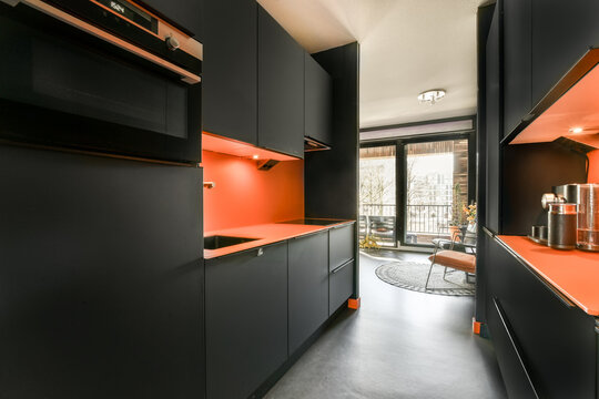 Modern colorful kitchen interior with minimalist design