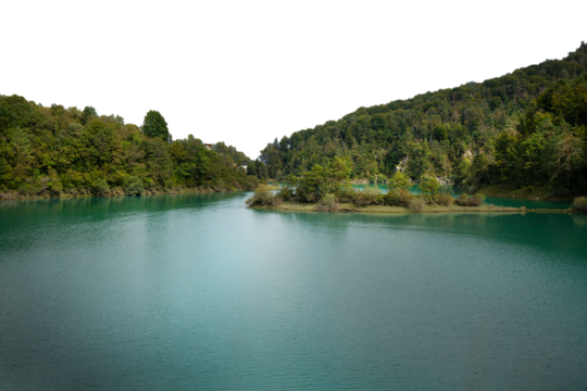 panoramic view of Verzegnis lake, Italy with a transparent background