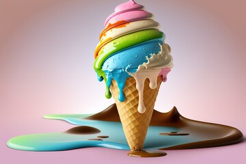 Melting ice cream cone. Generative Ai