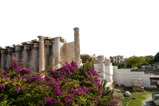 the church of Saint Asomatos also called Sta Skalia within the archaeological site of the Hadrian's library with a transparent background