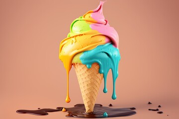 Melting ice cream cone. Generative Ai