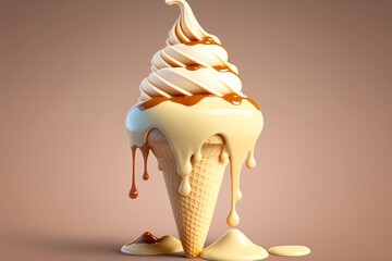 Melting ice cream cone. Generative Ai