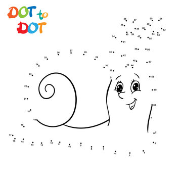 Connect The Dots and Draw Cute Cartoon snail. Educational Game for Kids. Vector Illustration.