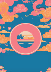 Set of backgrounds for the text Spring Festival cherry blossom, frame of stylized flowers. Set of backgrounds for women's day March 8.