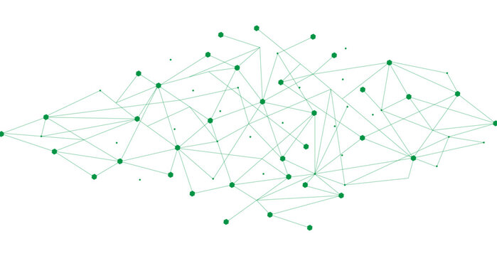 Green network. Abstract connection on white background. Network technology background with dots and lines for desktop. Ai system background. Abstract data concept. Line background, network technology