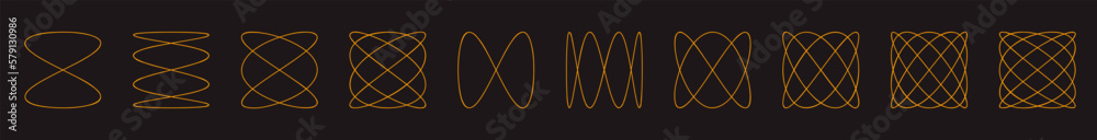 Wall mural set of vector mathematical lissajous curve structure set - abstract harmonograph art elements