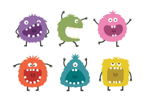 Funny colorful monsters with big open mouth.