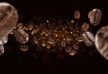 Fototapeta Coffee beans set  on a dark background obraz