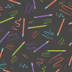 Pencil pattern.  Pencil and line drawing. Line, zigzag, drawn in pencil. Seamless background, wallpaper. Stationery. Vector illustration, background isolated, white.