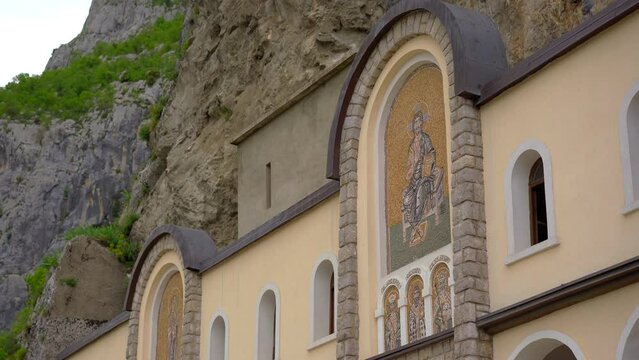 Closeup of the Ostrog Monastery or Monasterio de Ostrog in Montenegro. It is an important Orthodox religion center in Balkans