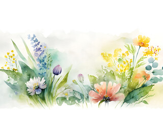 Watercolor floral seamless pattern with colorful wildflowers.