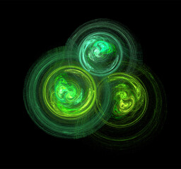 yellow and green abstract drawing on a black background, color digital graphics, design