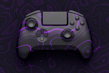 Realistic video game joystick with seamless wavy pattern on dark background